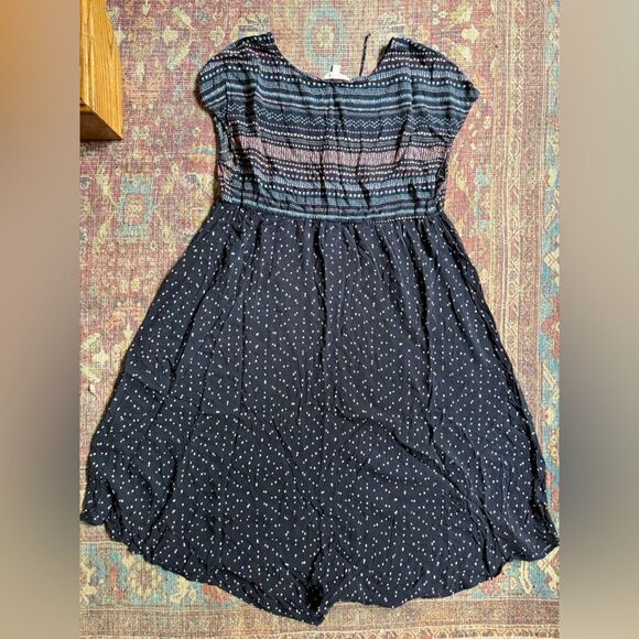 A:glow Maternity women’s Large Dress Navy Blue Pink patterned v neck tie waist - Picture 10 of 10